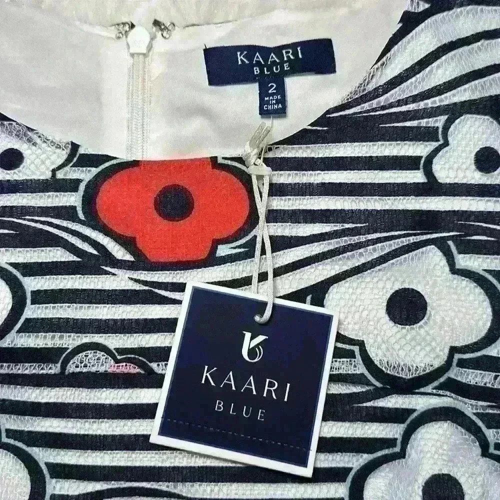 Kaari Blue NWT Navy Blue, White & Pink Floral Sleeveless Sheath Dress Women Sz 2 - Picture 8 of 14